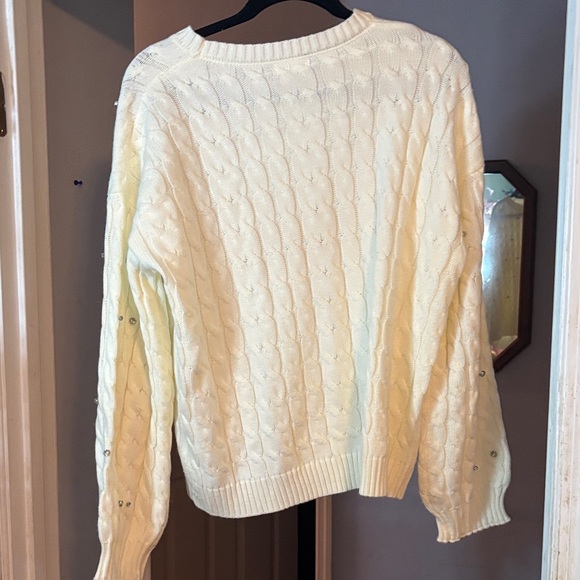 Better Be Cream Cable Knit Sweater with Embellishments Size Large - Picture 3 of 4